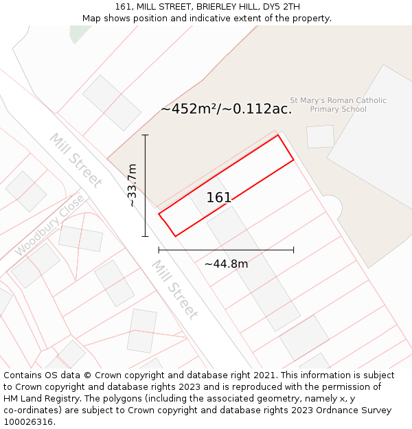 161, MILL STREET, BRIERLEY HILL, DY5 2TH: Plot and title map