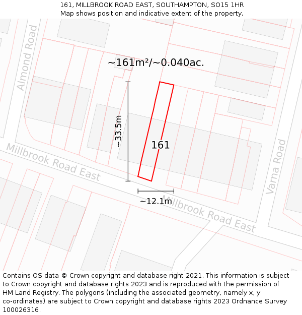 161, MILLBROOK ROAD EAST, SOUTHAMPTON, SO15 1HR: Plot and title map