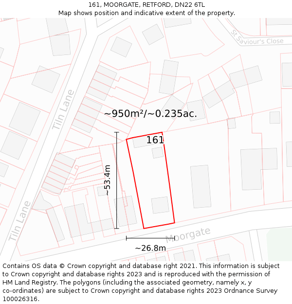 161, MOORGATE, RETFORD, DN22 6TL: Plot and title map