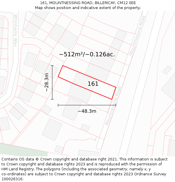 161, MOUNTNESSING ROAD, BILLERICAY, CM12 0EE: Plot and title map