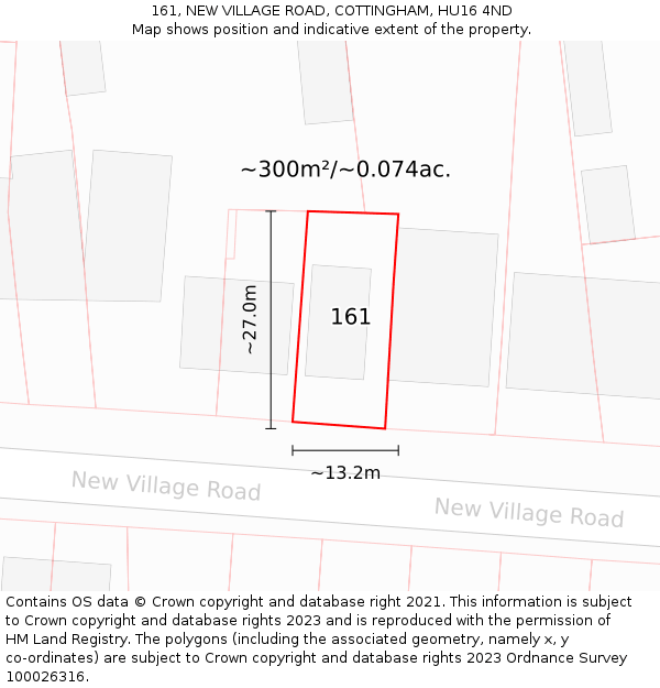 161, NEW VILLAGE ROAD, COTTINGHAM, HU16 4ND: Plot and title map