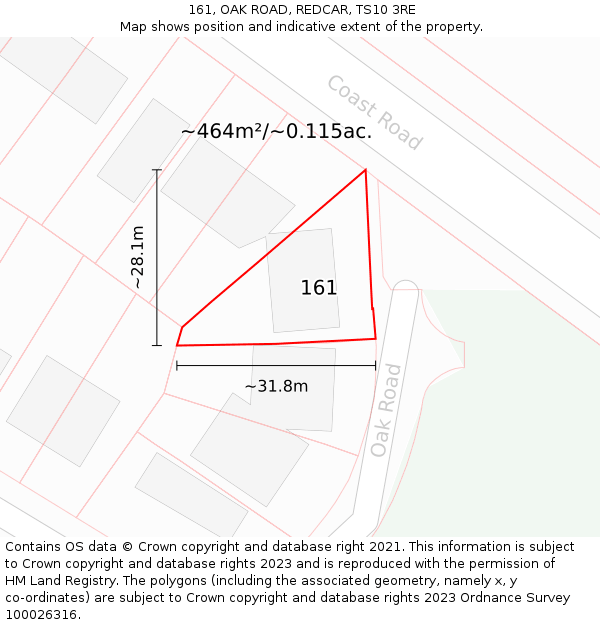 161, OAK ROAD, REDCAR, TS10 3RE: Plot and title map