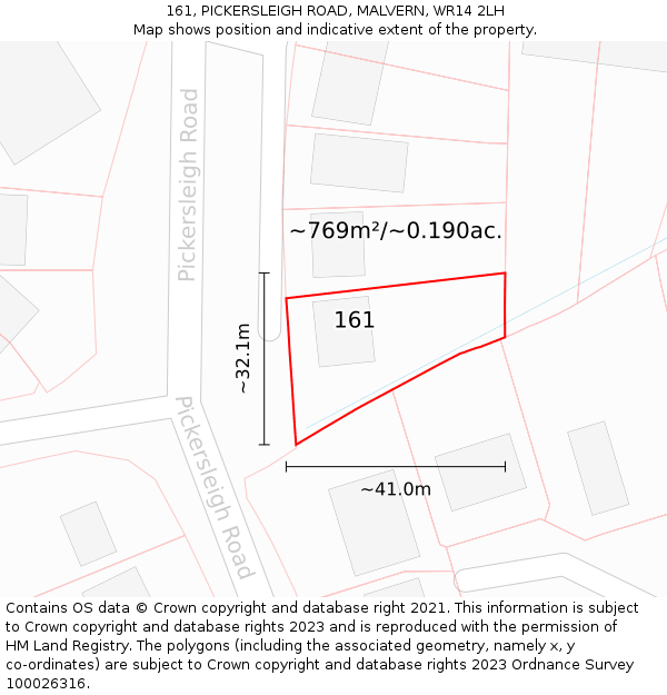 161, PICKERSLEIGH ROAD, MALVERN, WR14 2LH: Plot and title map