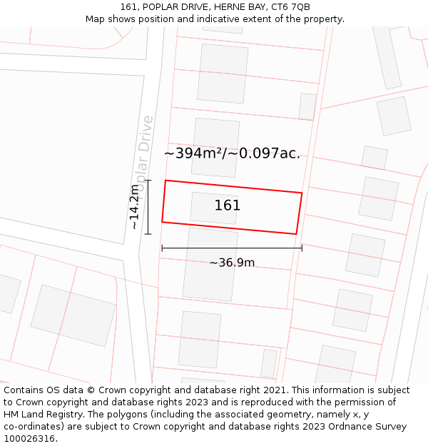 161, POPLAR DRIVE, HERNE BAY, CT6 7QB: Plot and title map