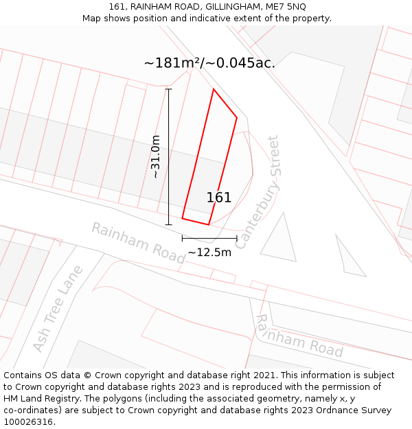 161, RAINHAM ROAD, GILLINGHAM, ME7 5NQ: Plot and title map