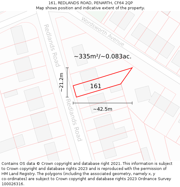 161, REDLANDS ROAD, PENARTH, CF64 2QP: Plot and title map