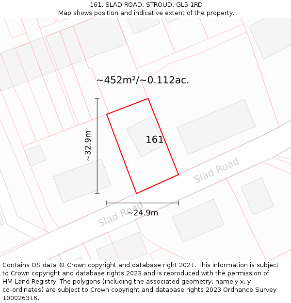 161, SLAD ROAD, STROUD, GL5 1RD: Plot and title map