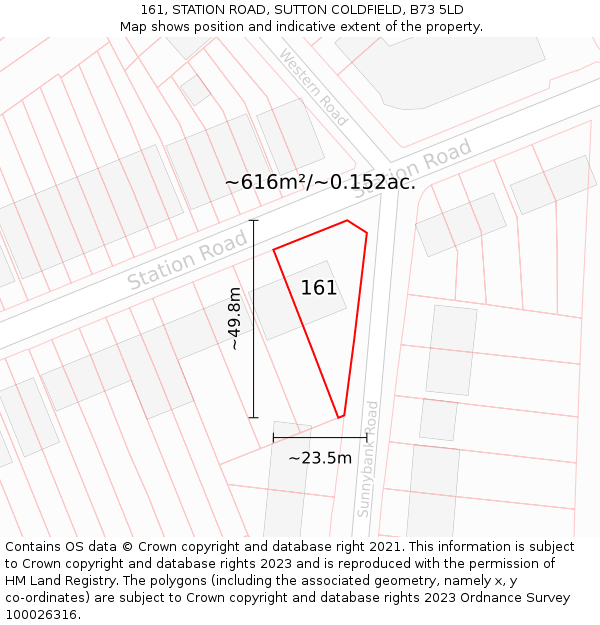 161, STATION ROAD, SUTTON COLDFIELD, B73 5LD: Plot and title map