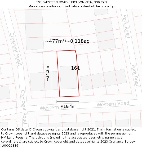 161, WESTERN ROAD, LEIGH-ON-SEA, SS9 2PD: Plot and title map