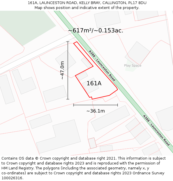 161A, LAUNCESTON ROAD, KELLY BRAY, CALLINGTON, PL17 8DU: Plot and title map
