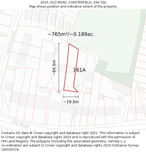 161A, OLD ROAD, CHESTERFIELD, S40 3QL: Plot and title map