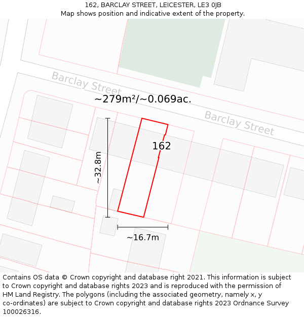 162, BARCLAY STREET, LEICESTER, LE3 0JB: Plot and title map