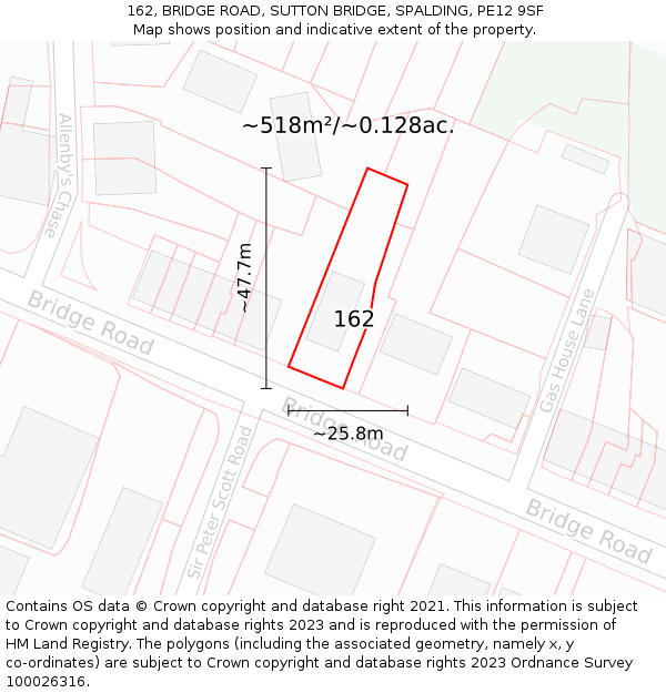 162, BRIDGE ROAD, SUTTON BRIDGE, SPALDING, PE12 9SF: Plot and title map