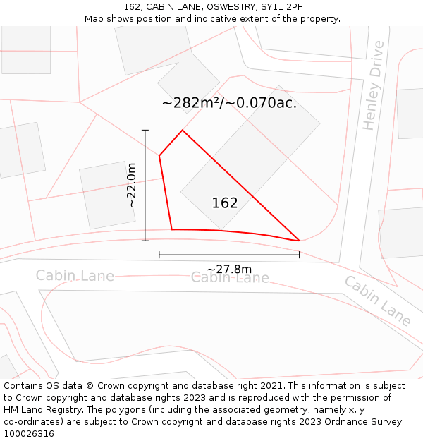 162, CABIN LANE, OSWESTRY, SY11 2PF: Plot and title map