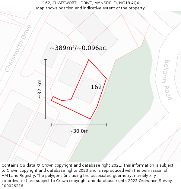 162, CHATSWORTH DRIVE, MANSFIELD, NG18 4QX: Plot and title map