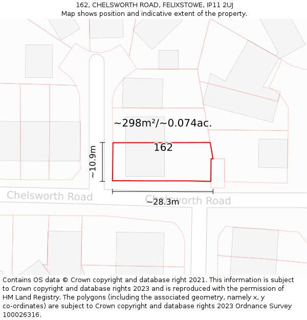 162, CHELSWORTH ROAD, FELIXSTOWE, IP11 2UJ: Plot and title map