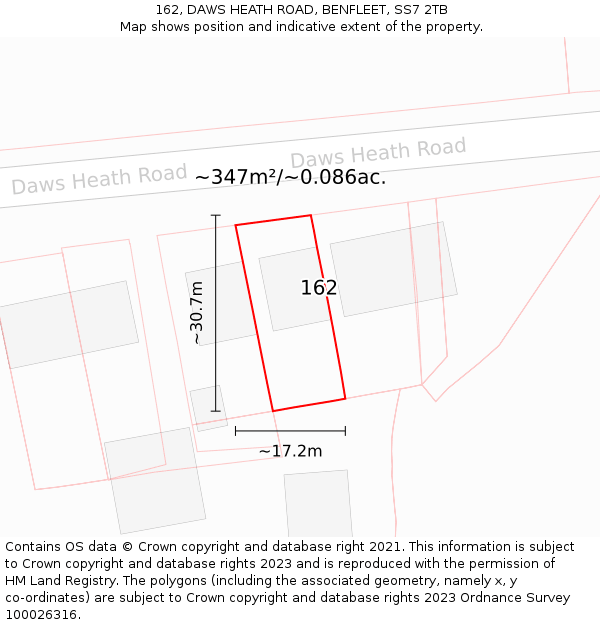 162, DAWS HEATH ROAD, BENFLEET, SS7 2TB: Plot and title map