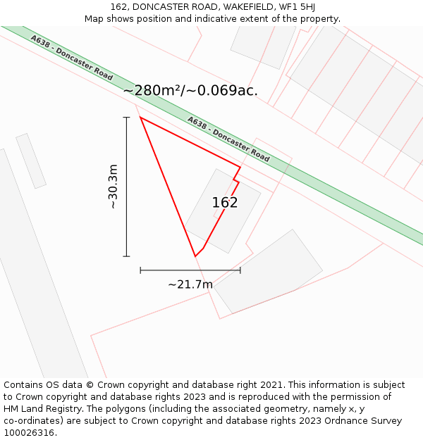 162, DONCASTER ROAD, WAKEFIELD, WF1 5HJ: Plot and title map