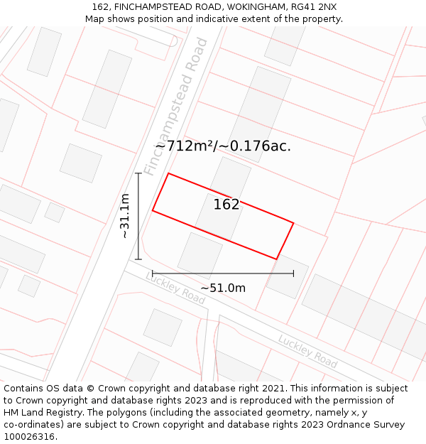 162, FINCHAMPSTEAD ROAD, WOKINGHAM, RG41 2NX: Plot and title map