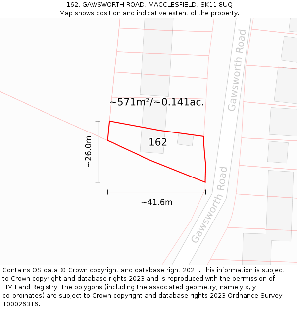 162, GAWSWORTH ROAD, MACCLESFIELD, SK11 8UQ: Plot and title map