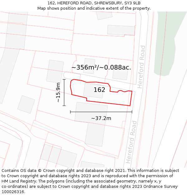 162, HEREFORD ROAD, SHREWSBURY, SY3 9LB: Plot and title map