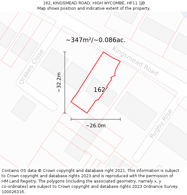 162, KINGSMEAD ROAD, HIGH WYCOMBE, HP11 1JB: Plot and title map