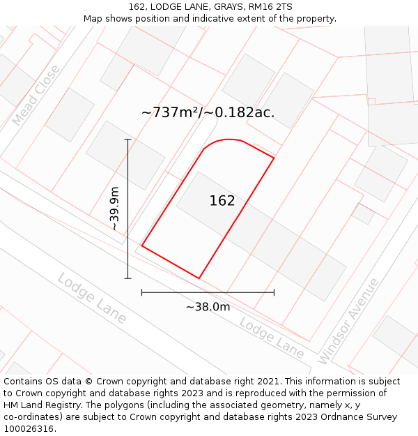 162, LODGE LANE, GRAYS, RM16 2TS: Plot and title map