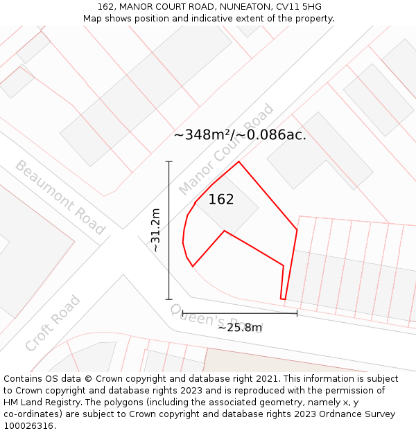 162, MANOR COURT ROAD, NUNEATON, CV11 5HG: Plot and title map