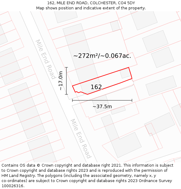 162, MILE END ROAD, COLCHESTER, CO4 5DY: Plot and title map