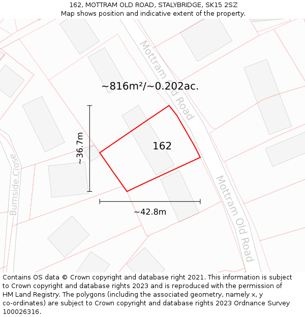 162, MOTTRAM OLD ROAD, STALYBRIDGE, SK15 2SZ: Plot and title map