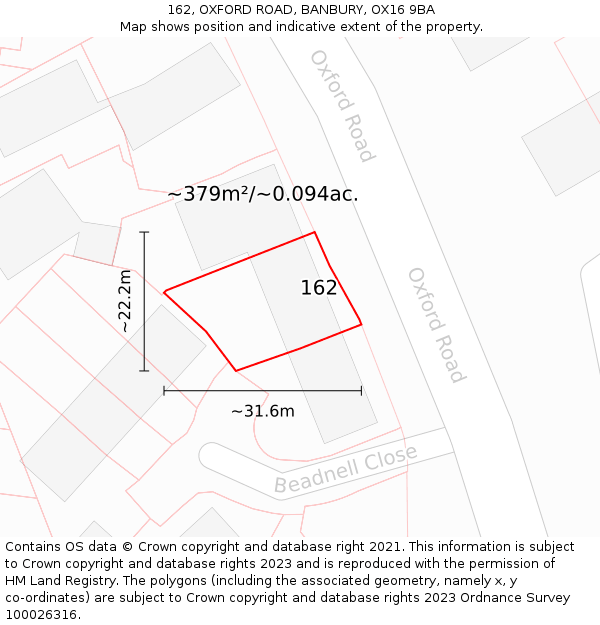 162, OXFORD ROAD, BANBURY, OX16 9BA: Plot and title map