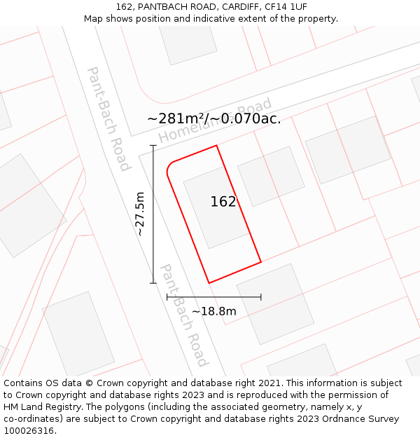 162, PANTBACH ROAD, CARDIFF, CF14 1UF: Plot and title map