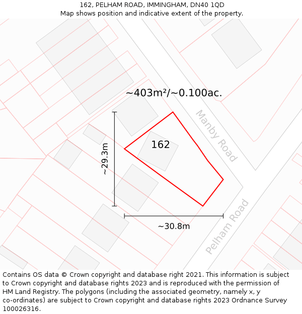 162, PELHAM ROAD, IMMINGHAM, DN40 1QD: Plot and title map