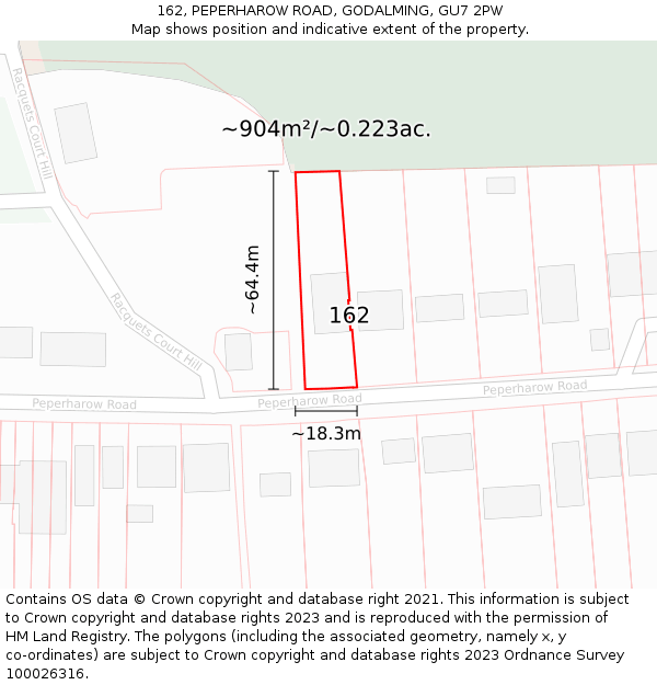 162, PEPERHAROW ROAD, GODALMING, GU7 2PW: Plot and title map