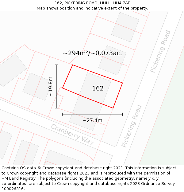 162, PICKERING ROAD, HULL, HU4 7AB: Plot and title map