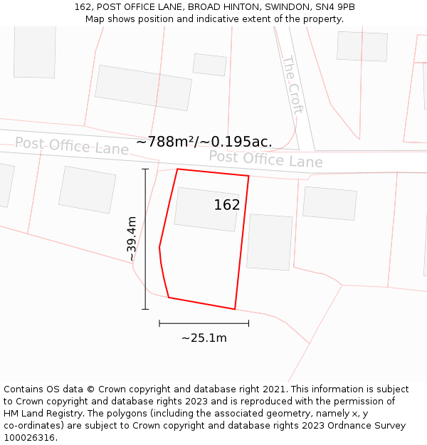 162, POST OFFICE LANE, BROAD HINTON, SWINDON, SN4 9PB: Plot and title map