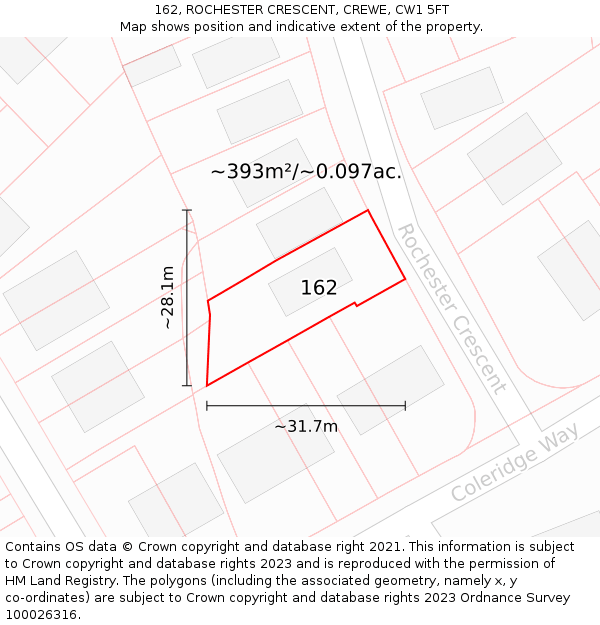 162, ROCHESTER CRESCENT, CREWE, CW1 5FT: Plot and title map