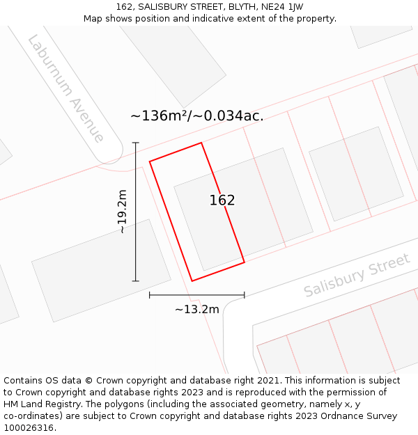 162, SALISBURY STREET, BLYTH, NE24 1JW: Plot and title map