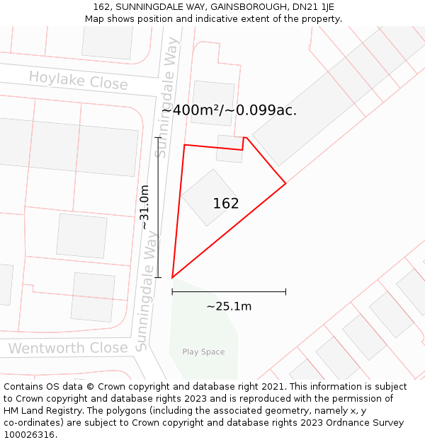162, SUNNINGDALE WAY, GAINSBOROUGH, DN21 1JE: Plot and title map
