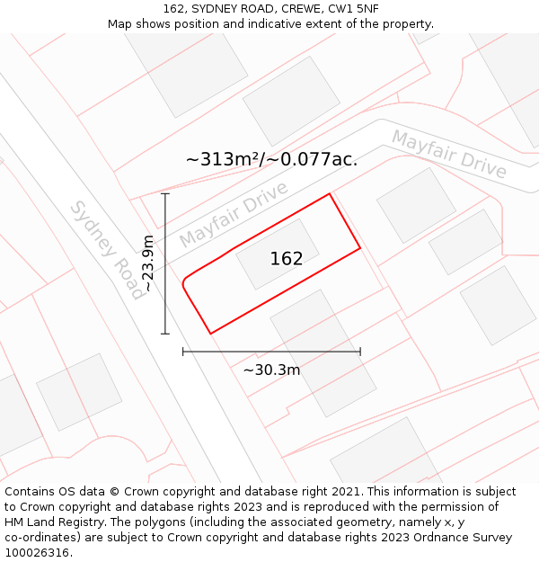 162, SYDNEY ROAD, CREWE, CW1 5NF: Plot and title map