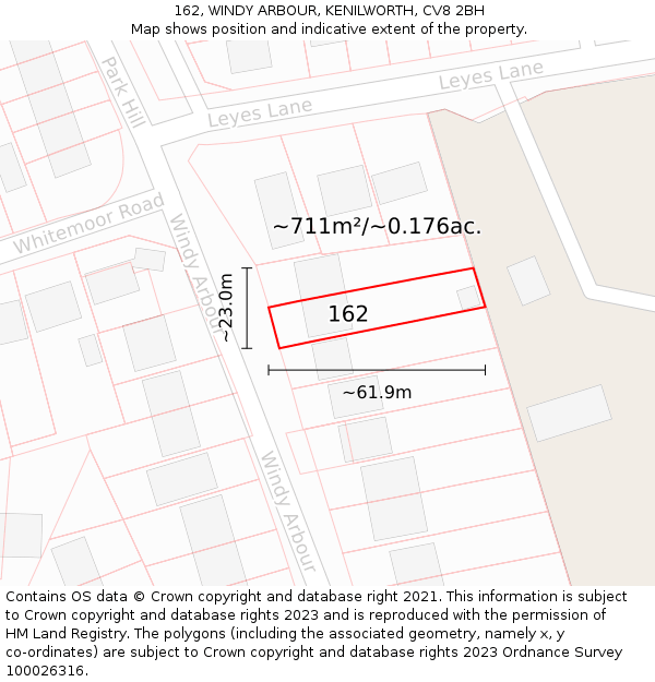 162, WINDY ARBOUR, KENILWORTH, CV8 2BH: Plot and title map