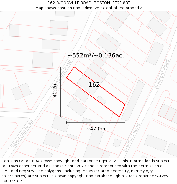 162, WOODVILLE ROAD, BOSTON, PE21 8BT: Plot and title map