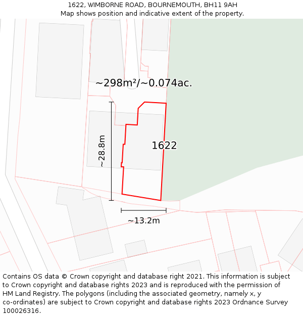 1622, WIMBORNE ROAD, BOURNEMOUTH, BH11 9AH: Plot and title map
