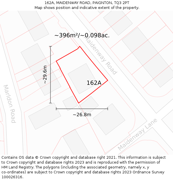 162A, MAIDENWAY ROAD, PAIGNTON, TQ3 2PT: Plot and title map