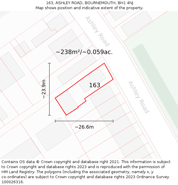 163, ASHLEY ROAD, BOURNEMOUTH, BH1 4NJ: Plot and title map
