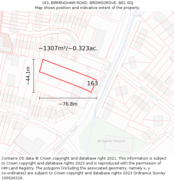 163, BIRMINGHAM ROAD, BROMSGROVE, B61 0DJ: Plot and title map