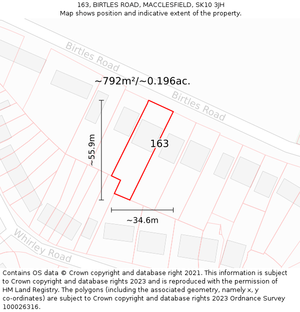 163, BIRTLES ROAD, MACCLESFIELD, SK10 3JH: Plot and title map