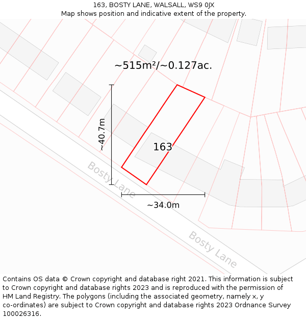 163, BOSTY LANE, WALSALL, WS9 0JX: Plot and title map