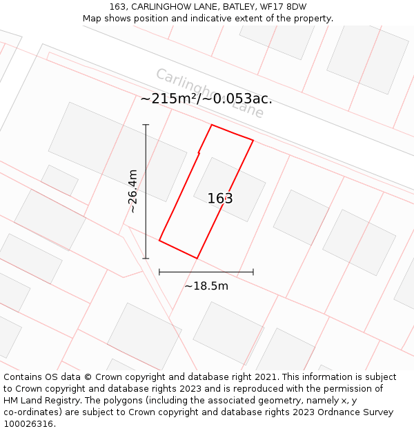 163, CARLINGHOW LANE, BATLEY, WF17 8DW: Plot and title map