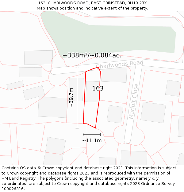 163, CHARLWOODS ROAD, EAST GRINSTEAD, RH19 2RX: Plot and title map